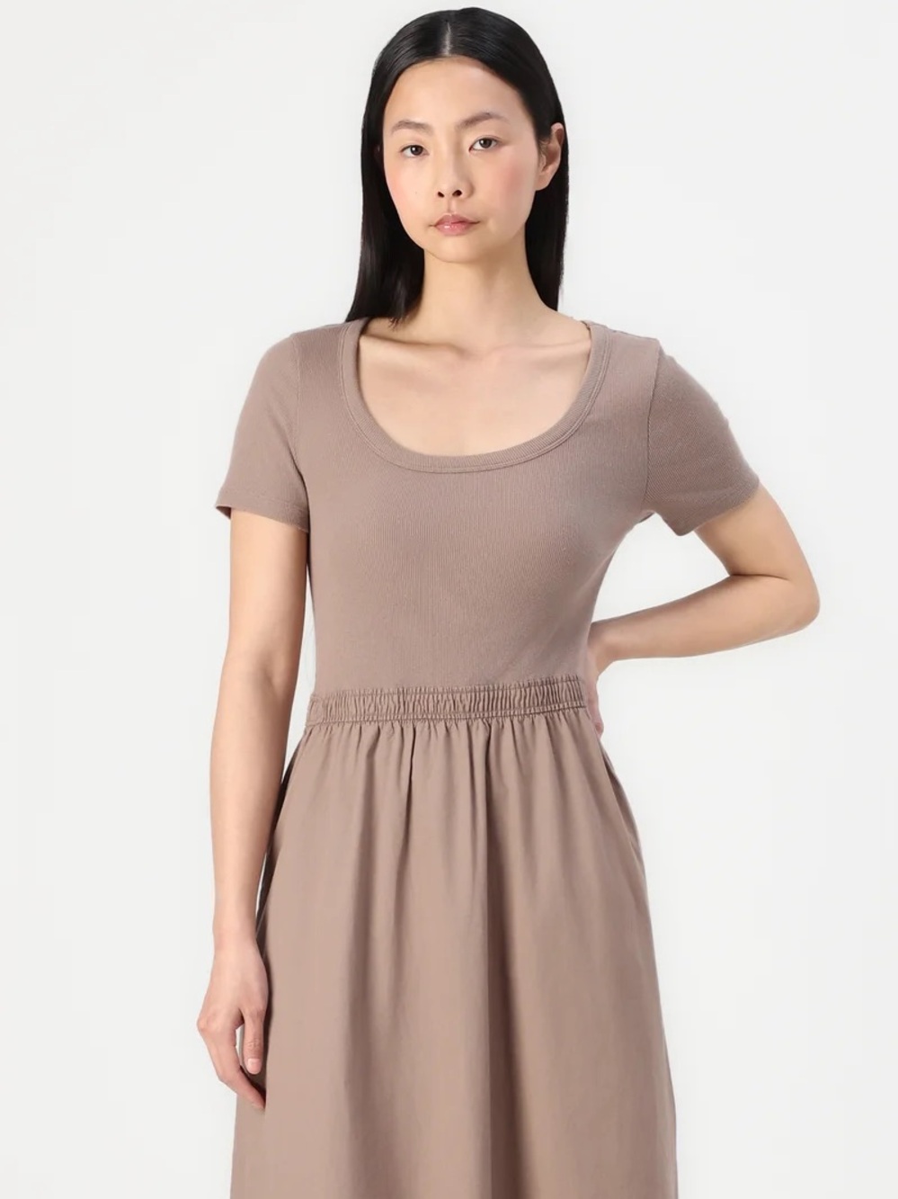 GAP Scoopneck Midi Dress in Mountain Trail Taupe Brown Minimalist Size Large L